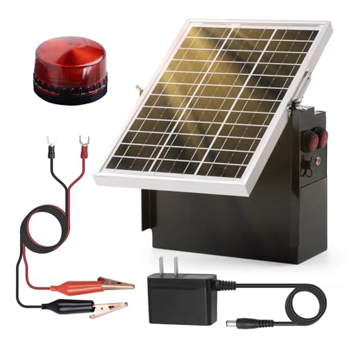 Solar Fence Charger with Warning Light, Briidea 1.2 Joule 10 Miles Solar Electric Fence Energizer, Dual Power Supply (Solar & AC Adapter), IP64 Waterproof for Livestock, Gardens, Pastures & Wildlife