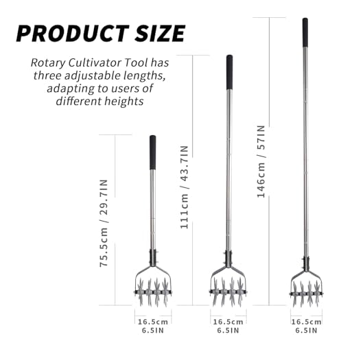 BARAYSTUS Rotary Cultivator Garden Tool, Adjustable Hand Tiller 29.7-57in