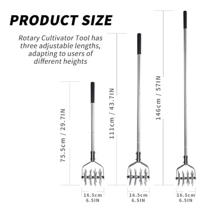 BARAYSTUS Rotary Cultivator Garden Tool, Adjustable Hand Tiller 29.7-57in