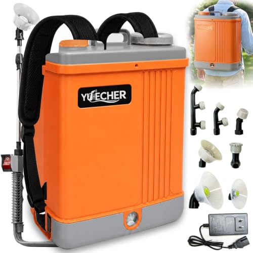 18.9L(5.3갤런) 배터리 전원 백팩 스프레이, 100PSI 고압 20L 전기 정원 스프레이, 12V 충전식 배터리, 텔레스코픽 스테인리스 스틸 봉, 7개의 다기능 노즐 및 쉴드