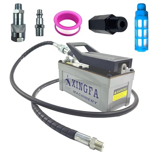 Air Hydraulic Pump 10,000 PSL, 0.45 Gal Reservoir, NPT 3/8" Oil Outlet, NPT 1/4"Inlet, Hydraulic Pump Air Hydraulic Foot Pump Made of Aluminum with 6.6ft Pipe, Gray - color: 1103-G-Grey