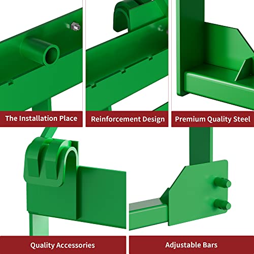 YITAMOTOR 4000lbs Pallet Fork Frame, 50" Skid Steer Pallet Fork Frame Fits John Deere Tractors, Green