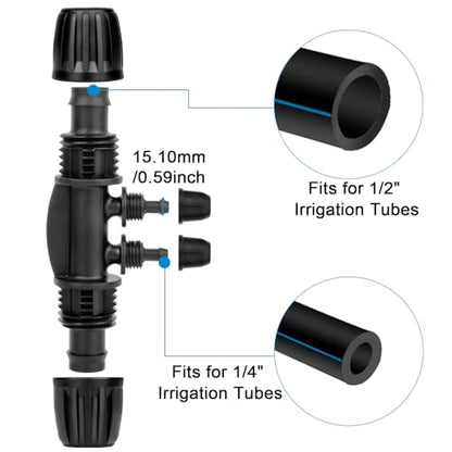 1/2 to 1/4 Drip Irrigation Fittings,4-Ways Barbed Tee 1/2 inch Drip Irrigation Tubing (1/2" ID x0.6-0.63" OD) 16mm to 1/4 inch Irrigation Tube Fitting Anti-Drop Barbed Connectors,12Pcs - color: 4-Way-12Pack