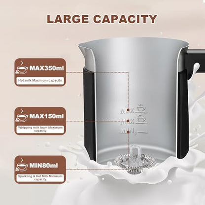 Electric Milk Frother Automatic Hot & Cold Foam Maker Auto Shut-Off Durable Stainless Steel Milk Frother with 4 Functions Enjoy Perfect Milk Froth in 2 Min for Coffee, Latte, Macchiato (Black) - color: Black