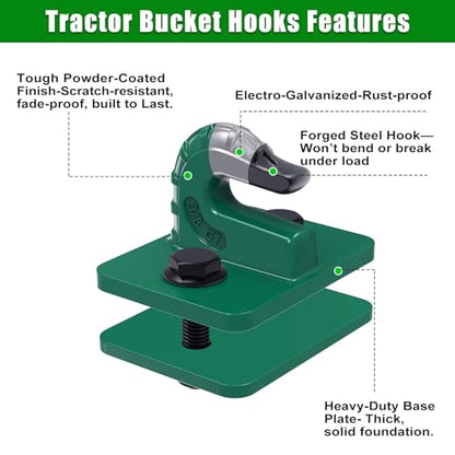 Insaga 3/8" Tractor Bucket Hooks - 2 Pack Forged Steel Bolt-On Grab Hooks - color: Dark Green-2Pack