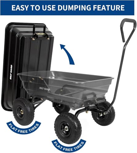BILT HARD Poly Garden Dump Cart 600 lbs with No Flat Tires, Quick Release, 4 Cu Ft Dump Wagon Heavy Duty for Yard, Outdoor