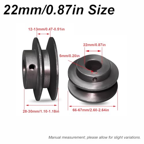 tooloflife Cast Iron V Belt Pulley, Heavy-Duty V-Groove Pulley for Industrial/DIY Power Transmission (22mm/0.87in) - size: 22mm/0.87in
