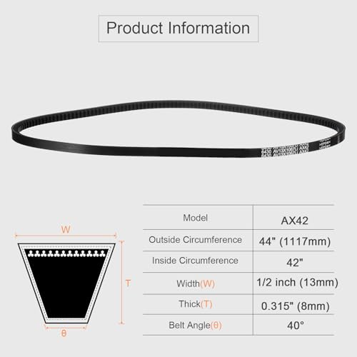 uxcell AX42 EPDM V-Belt, Raw Edge Cogged Industrial Rubber V Belt 1/2" Width x 42" Inside Circumference - size: AX42