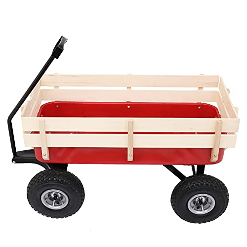 VINGLI Cargo Wagon Garden Cart, All Terrain Wagon with Wood Railing 10-inch Pneumatic Turf Tires Children Garden Outdoor - color: Red