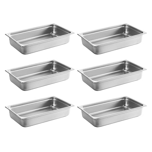 New Star Foodservice Full Size Stainless Steel Steam Table Pan, 20.8 x 12.8 x 4.0 Inches, 18/8 Stainless Steel, 24 Gauge, NSF Certified (Set of 6) - size: Full, style: 4" Deep