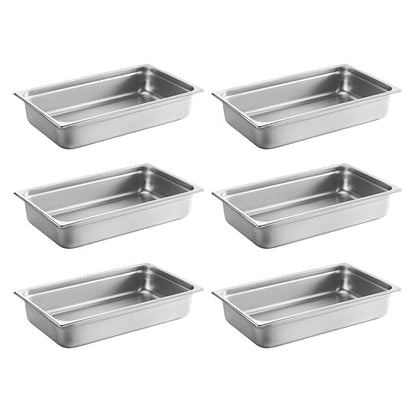 New Star Foodservice Full Size Stainless Steel Steam Table Pan, 20.8 x 12.8 x 4.0 Inches, 18/8 Stainless Steel, 24 Gauge, NSF Certified (Set of 6) - size: Full, style: 4" Deep