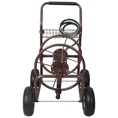 Expressions Heavy Duty Hose Reel Cart with Wheels 250 Ft Hose Capacity Metal Caddie for Lawn Care