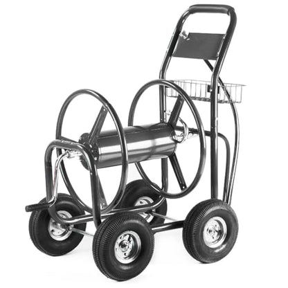 XtremepowerUS Hose Reel Cart, Hose Cart with Wheels, Water Hose Reel Cart Hose Reels for Outside, 300-Feet Hose Capacity, Grey