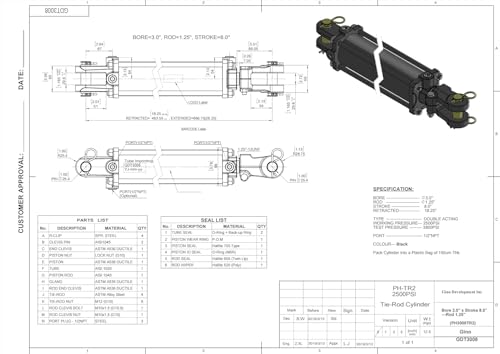 TruePower Tie-Rod Hydraulic Cylinder, 3" Bore x 8" Stroke - 2500 PSI - size: 3" Bore x 8" Stroke