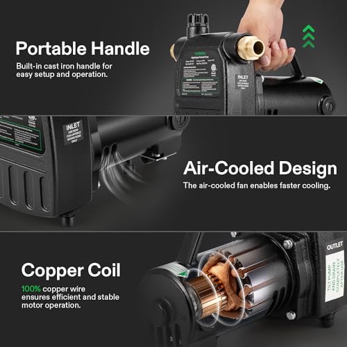 VIVOSUN 1HP Water Transfer Pump, 2700GPH Cast Iron Casing Utility Pump - size: 16"×8"-2700 with ON/OFF Switch