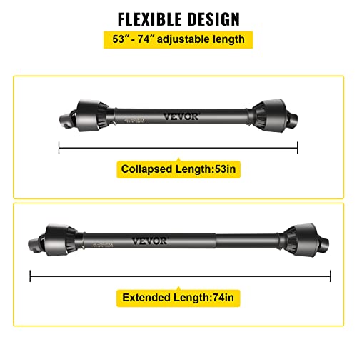 VEVOR PTO Shaft, 1-3/8" PTO Drive Shaft, 6 Spline End and Round Implement End PTO Driveline Shaft, Series 4 Tractor PTO Shaft, 51"-75" Brush Hog PTO Shaft, for Finish Mower, Rotary Cutter - size: 51"-75"