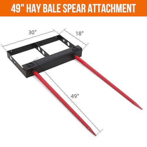 Hay Spear 49",Red Black Double Spear Bale Spear 4000lbs Loading Capacity, Quick Attach Spike Forks Skid Steer Loader Tractor Attachment - size: Double Spear 49"