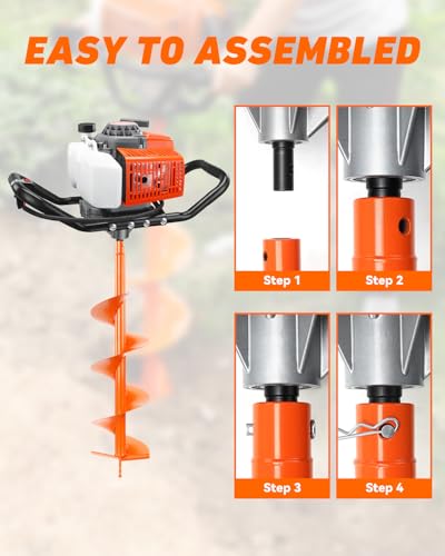 NEO-TEC 72CC Post Hole Digger Gas Powered, 2-Stroke Earth Auger Hole Digger - size: 72CC+4"+6"+8"+3 Extension