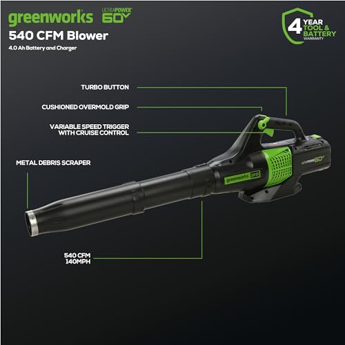Greenworks 60V 13 in String Trimmer & 540 CFM Blower Combo, 2.5 Ah Battery - size: 60V 13" + 540CFM (4.0Ah), style: Trimmer + Blower Combo