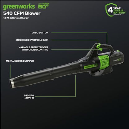 Greenworks 60V 13 in String Trimmer & 540 CFM Blower Combo, 2.5 Ah Battery - size: 60V 13" + 540CFM (4.0Ah), style: Trimmer + Blower Combo