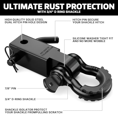 AUTOBOTS Shackle Hitch Receiver 2", Heavy Duty Recovery Hitch Black - color: BLACK-BLACK