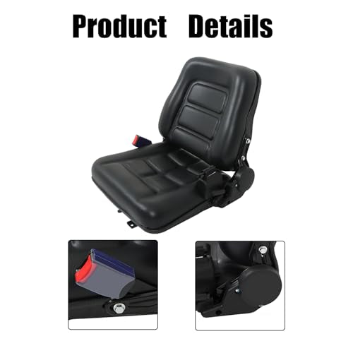 GXYWADY Universal Adjustable Fold Down Forklift Seat Replacement for Tractor Loader Excavator Forklift Black