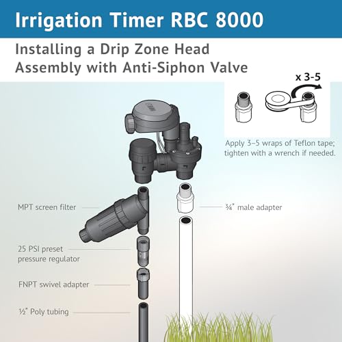 DIG RBC 8000 Battery Powered Irrigation Automatic Controller with 3/4" Anti-Siphon Valve - Advanced, Safe, and Convenient for Sprinklers or Drip Irrigation System