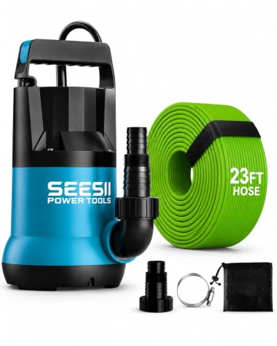 SEESII 1HP 수중 워터 펌프, 4755 GPH 하이 플로우 w/ 7m 호스 - color: 블루와 블랙.