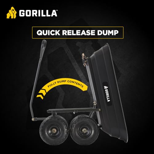 Gorilla Carts Poly Dump Cart, 600 lb. Capacity, 4 Cu ft, Quick Release Dump - size: 4-Cubic Feet, style: Pneumatic