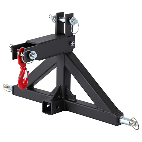 Heavy Duty 3-Point Quick Hitch Receiver for Category 1 Tractors, 2" Drawbar Adapter & Towing Hook, High Strength Construction for Implements & Trailers, Black