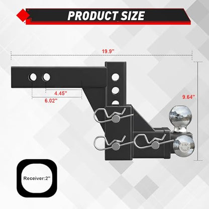 TYT Adjustable Tri-Ball Trailer Hitch for 2 inch Receiver, 5" Drop/Rise, Triple Balls (1-7/8", 2", 2-5/16"), 10,000 lbs GTW, 1,000 lbs TW, Includes Hitch Pin Lock & Tri Pins - size: Tri-Ball, 5" Drop/Rise