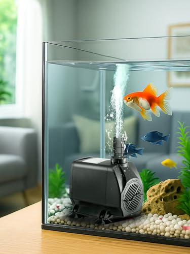 GROWNEER 1250GPH Submersible Pump 110W Fountain Water Pump 4700L/H, with 14.7ft High Lift, 4 Nozzles for Aquarium, Fish Tank, Pond, Hydroponics, Statuary, Garden, Black (1250GPH) - size: 1250GPH