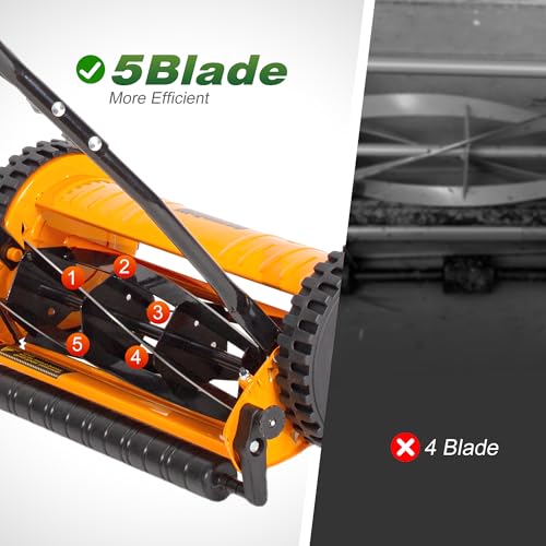 Walensee 16-Inch Manual Lawn Mower, 5-Blade Push Reel, 4 Heights - size: 16-Inch No Catcher