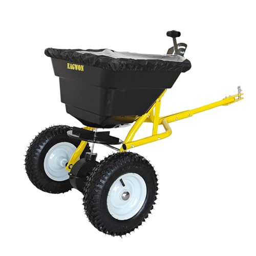 Tow Behind Broadcast Spreader, 85 LBS Capacity Lawn Spreader with 10" Pneumatic Tires, Hopper Cover, Universal Hitch & Adjustable Flow Control for Seed, Fertilizer, Salt and Ice Melt - size: 85lb-Tow
