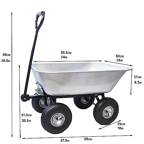 Garden Cart with 10'' Pneumatic Tires for Outdoor Folding Dump Cart with 55L Steel Frame Poly Tray 300LBS Capacity Heavy Duty Rolling Cart for Gardening Yard Work
