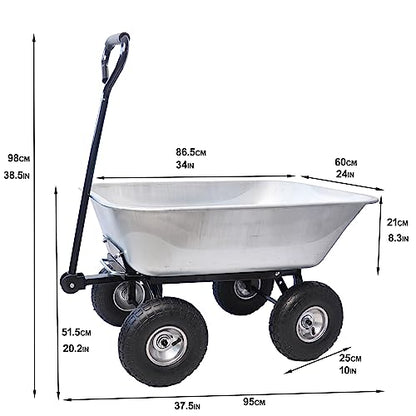 Garden Cart with 10'' Pneumatic Tires for Outdoor Folding Dump Cart with 55L Steel Frame Poly Tray 300LBS Capacity Heavy Duty Rolling Cart for Gardening Yard Work