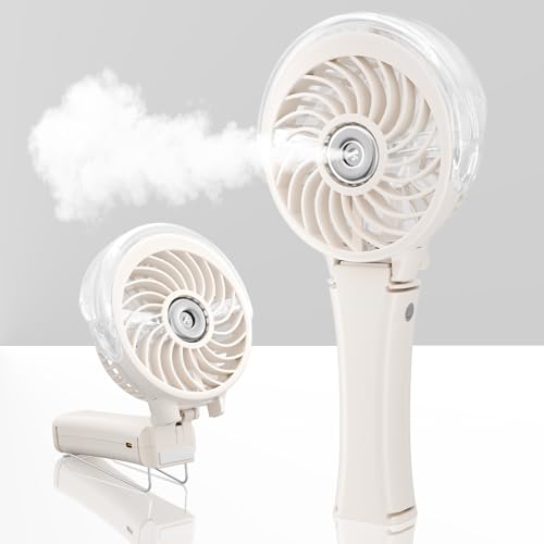 HandFan Upgraded Portable Handheld Misting Fan, Personal Mister Fan Rechargeable, Spray Water Mist Fans, Foldable Mini Cooling Hand Fans for Beach, Travel, Outdoors, Makeup, Disney(Beige) - color: Beige, style: HF318C