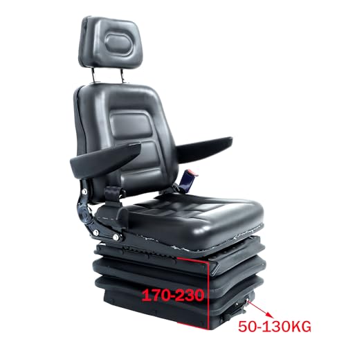 Suspension Seat Adjustable Backrest Headrest Armrest Replacement for Tractor Forklift Excavator Skid Loader