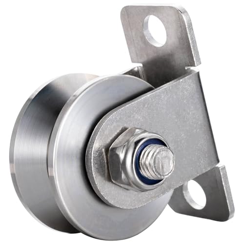 Cable Pulley 48MM Wheel Wall Mount, Bearings Inside, Stainless Steel V Type Rope Pulley for Pulley System, Sliding Gate 1Pack - style: Nut-V Type