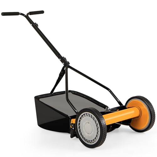 IRONMAX 14 Inch 5-Blade Push Reel Mower, Removable Grass Catcher, Orange - color: Orange, size: 14 Inch