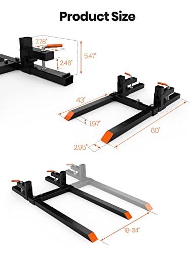Clamp On Pallet Forks for Tractor Bucket Loader, 60-inch - size: 60 in-2000 LBS