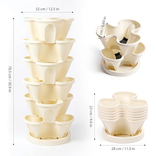 Roixeeds Vertical Planter Tower - 6 Tier Stackable Garden Planters for Strawberries, Herbs, Flowers, Vegetables, Indoor Outdoor Use