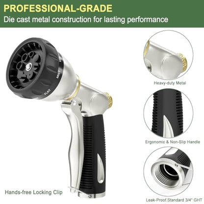 FANHAO Metal Garden Hose Nozzle Heavy Duty, 8 Spray Patterns, High Pressure - color: Black
