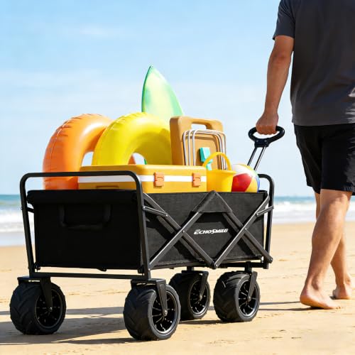 EchoSmile Wagons Carts Foldable Heavy Duty 350L Cap for Camping, Black - color: Black