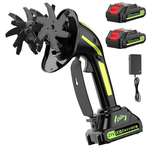 21V Cordless Tiller Cultivator for Gardening, Electric Garden Tiller Hand Tiller with 5.0Ah*2 Battery, Ergonomic Lightweight Handheld for Lawn Soil
