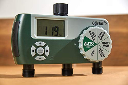 Orbit Programmable Digital Hose Watering Timer - 3 Outlet - Battery Powered - with LCD Screen - Built-in Rain Delay - Water-Resistant - 56082 - size: 3 Outlet