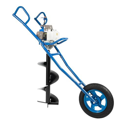 63CC 2 Stroke Auger Post Hole Digger, 3HP Gas Powered Earth Auger Borer Ground Drill Gasoline Earth Auger Wheelbarrow with 11" Bit, Digging Machine for Fence Ground Drill Garden Tree Planting (Blue) - color: Blue