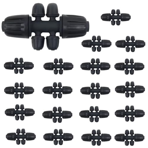 20 Pack 1/2” to 1/4” Barbed Tee Connector, Drip Irrigation Fittings 6-Way Splitter, Drip Line Reducer Connector for 1/2" Mainline to 1/4" Distribution Tubing, Garden Watering System Accessories - style: 1/2'' x1/4'' six-way tee （20）