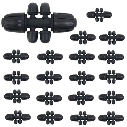 20 Pack 1/2” to 1/4” Barbed Tee Connector, Drip Irrigation Fittings 6-Way Splitter, Drip Line Reducer Connector for 1/2" Mainline to 1/4" Distribution Tubing, Garden Watering System Accessories - style: 1/2'' x1/4'' six-way tee （20）
