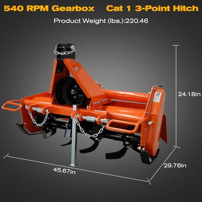 3 Point Rotary Tiller Attachment, Fits Cat 1 Tractors - size: 37 Inch